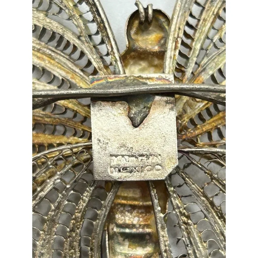 Vintage Mexican Silver Filigree Butterfly Brooch Pin - Picture 8 of 9